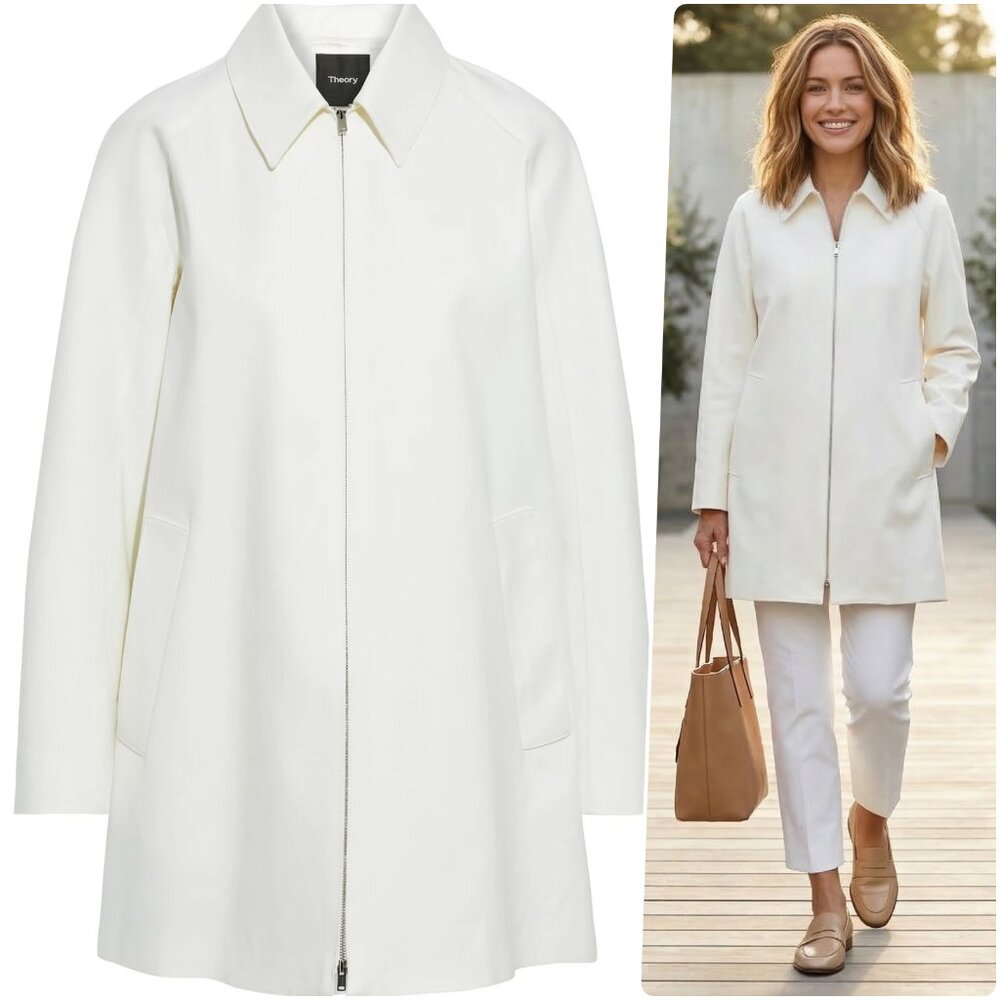 NWT Theory Women's Caban Double Cotton Coat Jacket in White Size S, M $695